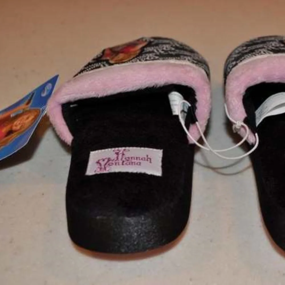 Toddler Girls Disney Hannah Montana Slippers 11/12 Black Pink Scuff Slip On